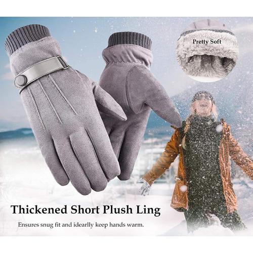 Gants Hiver chaud écran tactile pour homme femme thermiques en suede  doublure polaire anti-glisse hivernales pour Vélo Randonnée Camping (Gris)