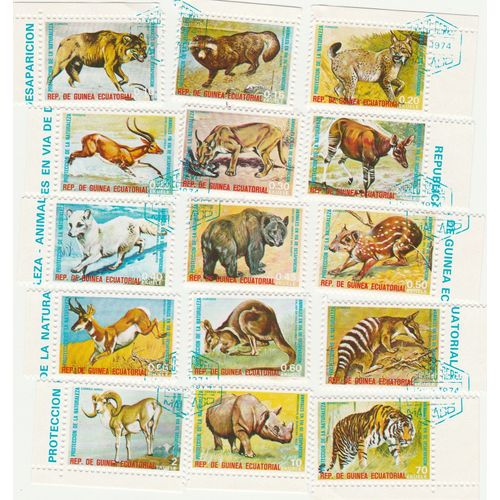 15 Timbres De Guinée Equatoriale - Animaux En Voie De Disparition