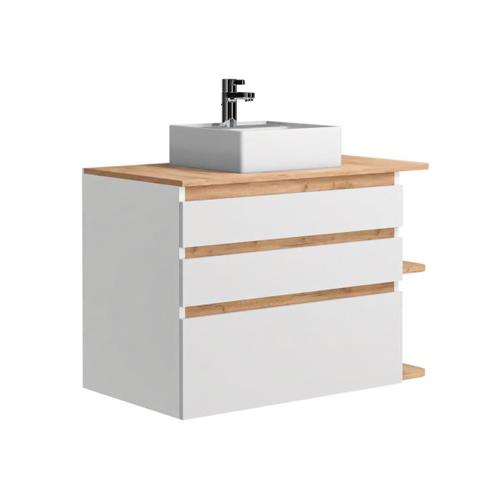 Meuble De Salle De Bain Suspendu Simple Vasque - Coloris Naturel Clair Et Blanc - 94 Cm - Anida