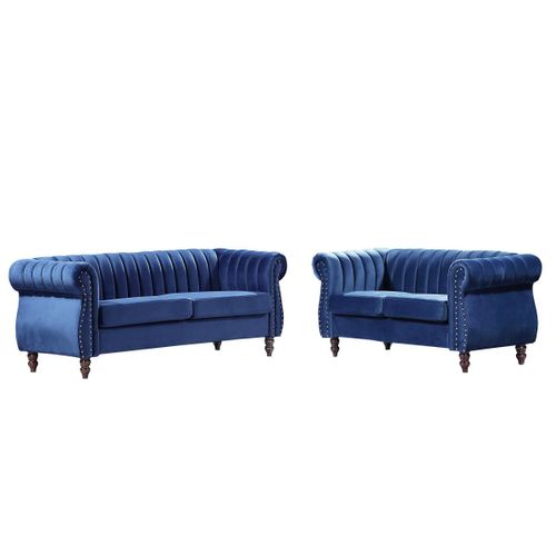 Canapés Chesterfield 3+2 Places En Velours Bleu Roi Trumbo