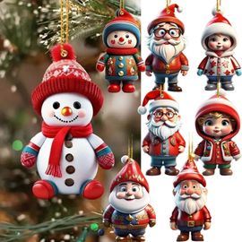 Lot de 8 Noël Pendentifs - AQSACOKIYA - Noël en Acrylique 2D Charmes - DIY Décorations d'arbre de Noël Bonhomme de neige Père Noël