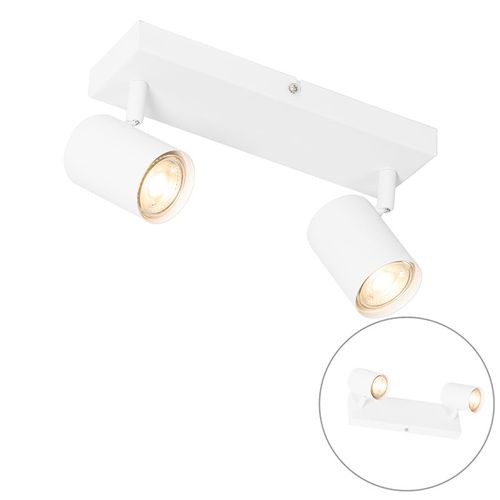 Qazqa Moderne Plafonnier Moderne Blanc 2 Ampoules Lumiã¿Res Orientable - Jeana Acier Blanc Oblongue / Luminaire / Lumiere / ÃClairage / Intã©Rieur / Salon / Cuisine Gu10 Max. 2 X 35 Watt
