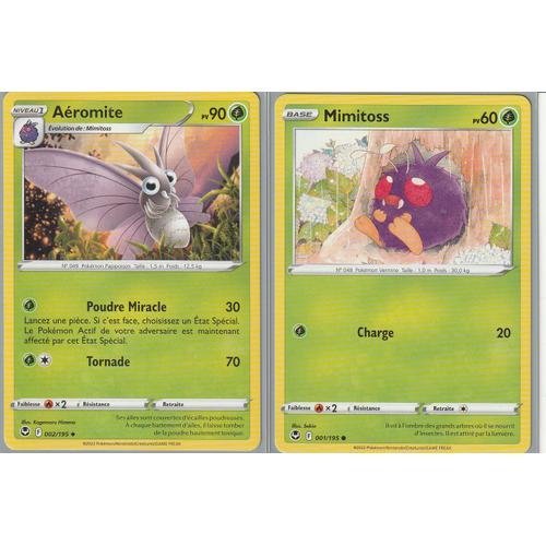 2 Cartes Pokemon - Aeromite 002/195 + Mimitoss 001/195 - Eb12 Tempete Argentee -