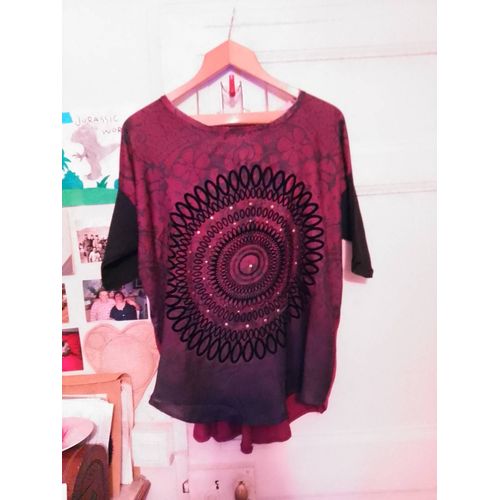 Top Ample Bordeaux Motif Velours Noir 38 M Desigual.