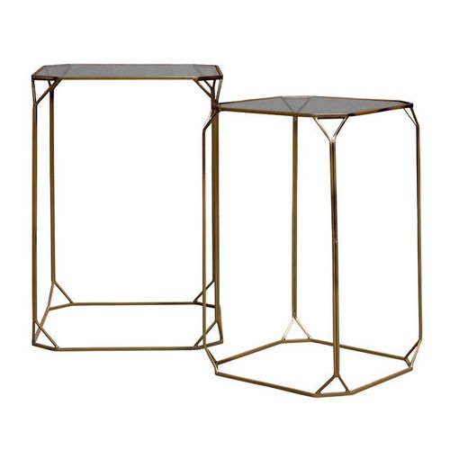 Ensemble 2 Tables D'appoint Verre Precious 40x40x56cm