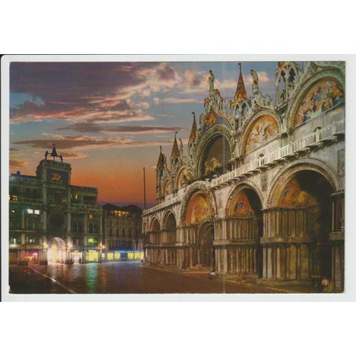Carte Postale Venise La Nuit, Basilique De St.Marc Et Tour De L'horloge