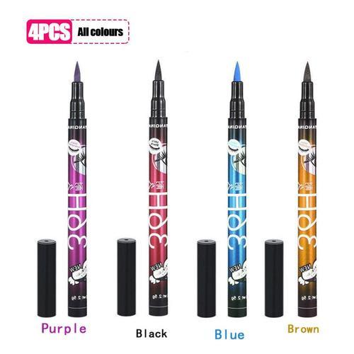 Crayon Eyeliner Noir Imperméable",Longue Durée,Stylo Liquide,Outil De Maquillage De Miles Lisse,4 Couleurs,"36h - Type 4pc 