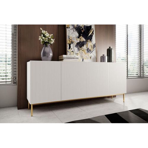 Buffet 4 Portes 200 Cm Kasha Pieds Or Blanc