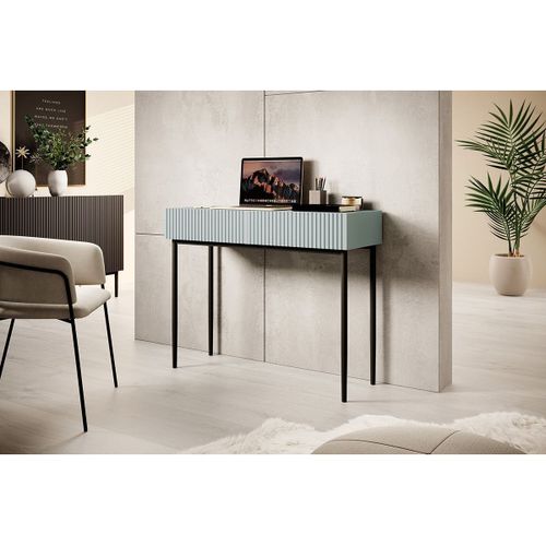 Console 2 Tiroirs Kasha Pieds Noirs Bleu Clair