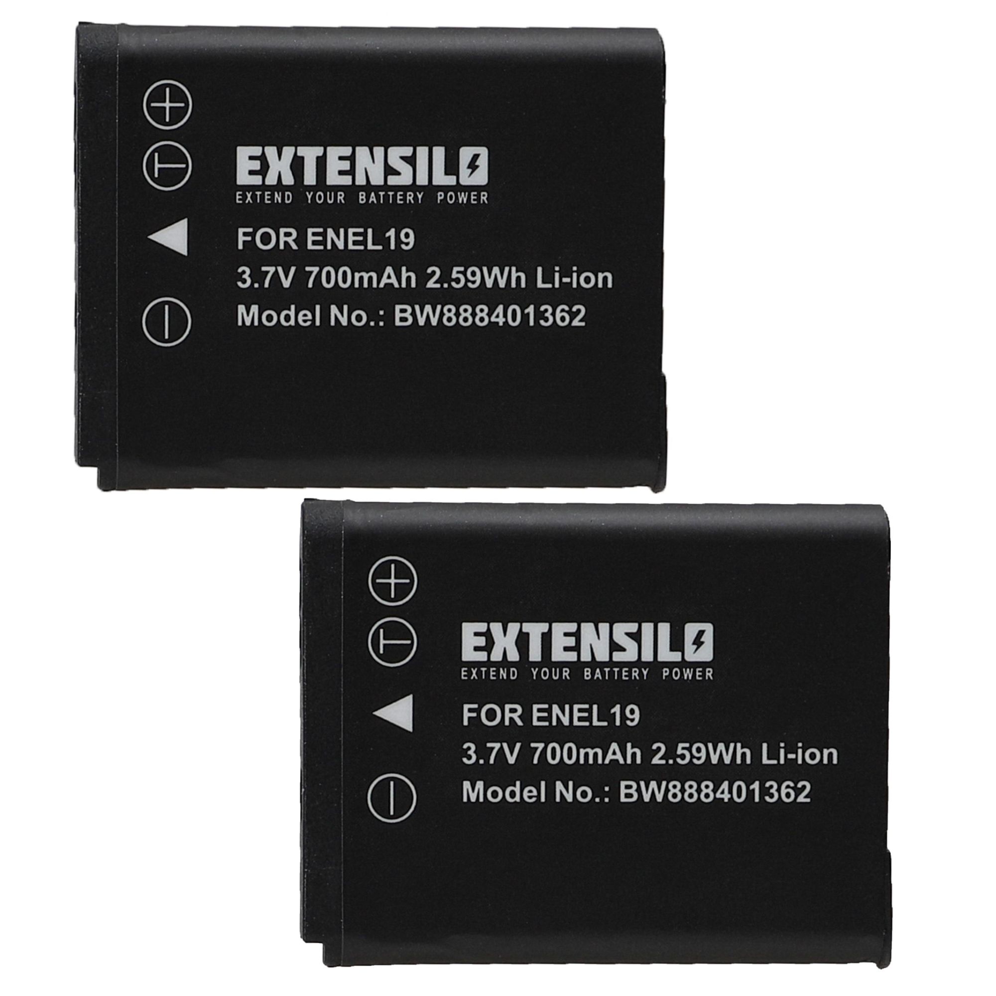 EXTENSILO 2x Batteries compatible avec Nikon Coolpix S100, S2500, S2550, S2600, A100, A300 appareil photo, reflex numérique (700mAh, 3,7V, Li-ion)