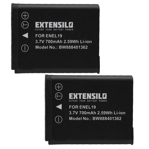 EXTENSILO 2x Batteries compatible avec Nikon Coolpix W100, W150, S7000 appareil photo, reflex numérique (700mAh, 3,7V, Li-ion)