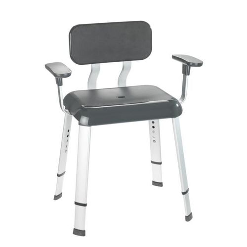 Wenko Tabouret De Douche Avec Accoudoir Et Dossier, Siège De Douche, Secura Premium, Aluminium - Plastique, Gris