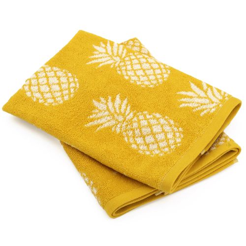 Lot De 2 Torchons De Cuisine Éponge 50x50 Cm Coton Pineapple Jaune