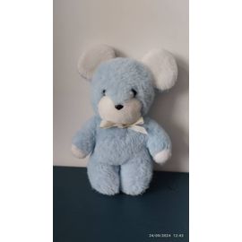 Peluche Doudou Souris Bleu Et Blanc Nounours
