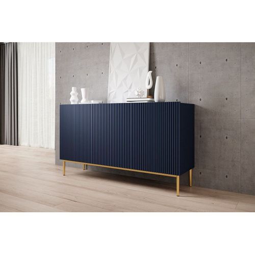 Buffet 3 Portes 150 Cm Kasha Pieds Or Bleu Foncé