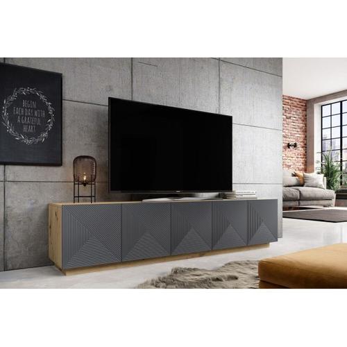 Meuble Tv 200 Cm Alice Gris & Bois Naturel