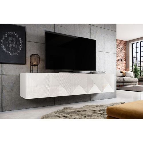 Meuble Tv Suspendu 200 Cm Alice Blanc Brillant