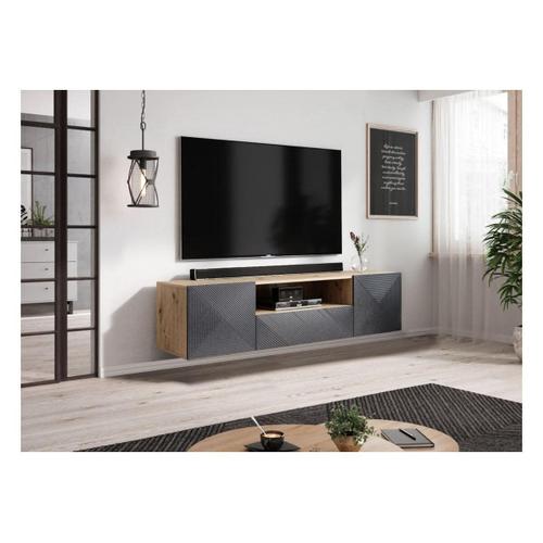 Meuble Tv Suspendu 167 Cm Alice Gris & Bois Naturel