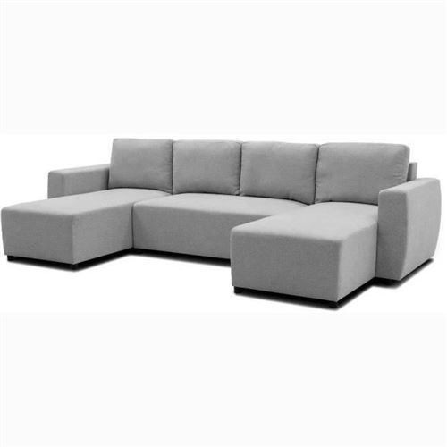 Canapé D'angle Convertible Panoramique Pharell 5/6 Places - Tissu Souris - Coffre De Rangement - L297 X P155 X H85 Cm