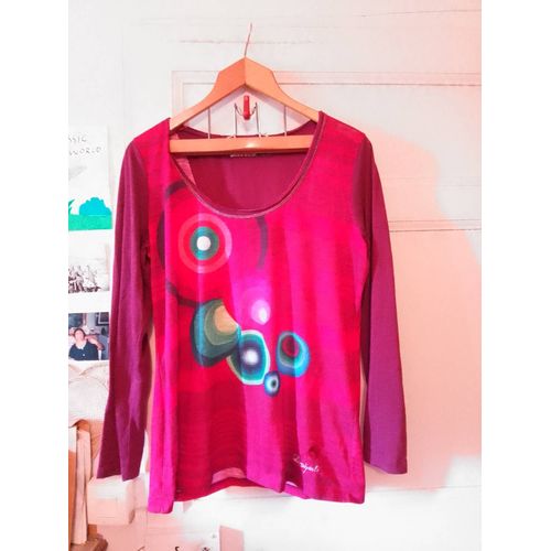 Tee-Shirt Rose Motifs Colorés 42 Xl Desigual.