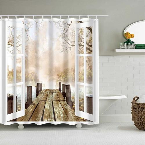 Rideau De Douche En Polyester Imperméable Avec Crochets",Paysage Forestier Naturel,"Rideau De Bain Hocurtain