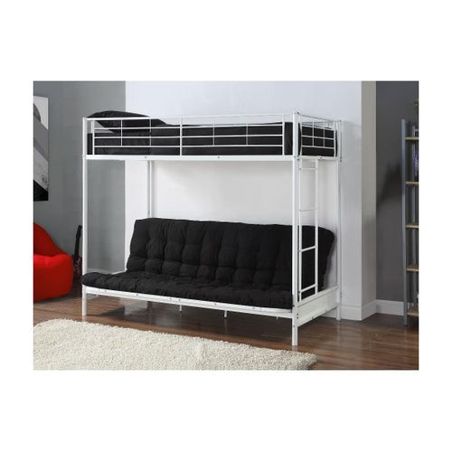 Lit Mezzanine 90 X 190 Cm - Avec Banquette Convertible - Métal - Blanc + Futon Noir - Modulo V