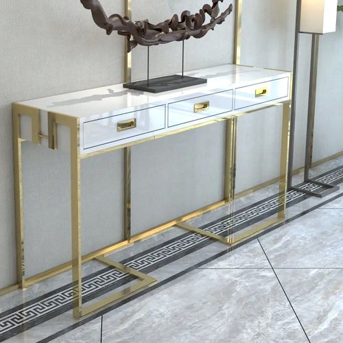 Console Pied Couleur Or Avec Tiroirs Table De Couloir Rectangulaire Luxuria - Blanc