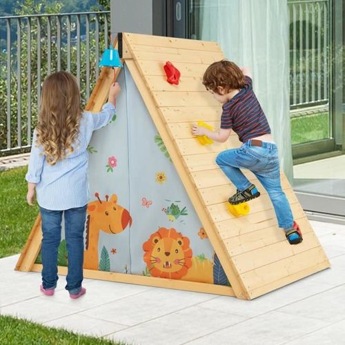 Maison De Jardin Enfants 2en1 Avec Escalade - Costway - Cloche Imperméable Cabane En Bois De Sapin - 3-8 Ans