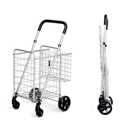 COSTWAY Chariot de Marché Pliable - 4 Roues - 2 Panier (48L+10L), en Acier -Charge max.: 20 KG - Caddie Courses-Argent