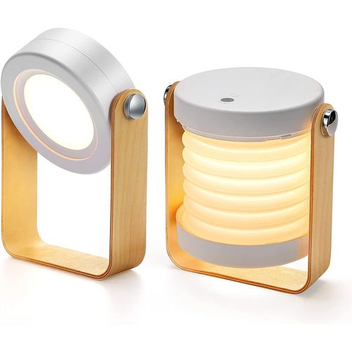 Lampe De Chevet Dimmable Touch Light,Poignée En Bois Rotation À 360° Avec Table De Nuit Portable Luminosité Réglable,Chargement Usb(Blanc)