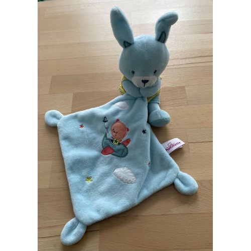 Doudou Lapin Pommette Bleu Hase Avion