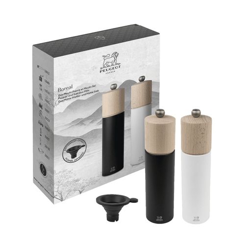 Coffret Cadeau - Duo De Moulins À Poivre Et À Sel Boreal 21 Cm Et Son Entonnoir En Silicone Duo Boreal