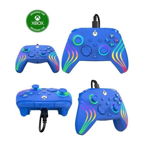 Manette Xbox One - X-S + Pc Officielle Microsoft Filaire 3m Blue Afterglow Wave Led