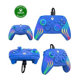 Manette Xbox One - X-S + Pc Officielle Microsoft Filaire 3m Blue Afterglow Wave Led