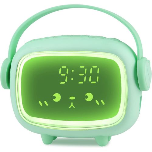 Réveil Enfants Fille Garcon Digital,Multifonctionnel Réveil Enfants avec Veilleuse,Snooze,Compte à rebours,Rechargeable Luminosité Réglable(Vert)