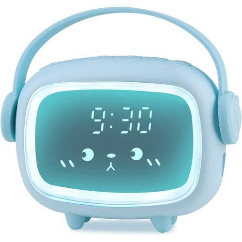 Réveil Enfants Fille Garcon Digital,Multifonctionnel Réveil Enfants avec Veilleuse,Snooze,Compte à rebours,Rechargeable Luminosité Réglable(Bleu)