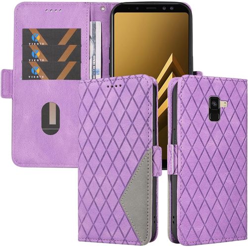 Coque Pour Samsung Galaxy A8 2018, Housse En Cuir Pu Portefeuille Pochette, Etui A Rabat De Protection Compatible Avec Samsung A8 2018, Violet