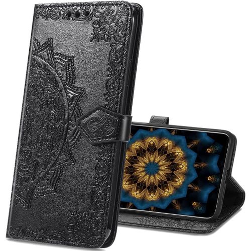 Coque Xiaomi Redmi 5 Plus, Mandala Emboss [Stand Support] [Porte-Cartes De Credit] [Fermeture Magnetique] Portefeuille Etui Housse Coque Pour Xiaomi Redmi 5 Plus. Sd Mandala Black