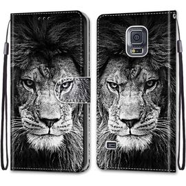 Etui A Rabat En Pu Cuir Pour Samsung Galaxy S5 Flip Coque De Protection Avec Motif Charmant Pochette En Simili Cuir Etui A Rabat Carte Fentes Coque Pour Samsung Galaxy S5 5.1"",Tete De Lion