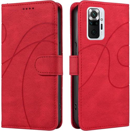 Coque Pour Xiaomi Redmi Note 10 Pro 4g, Portefeuille Magnetique Housse En Cuir Pu, Etui A Rabat De Protection Pour Redmi Note 10 Pro 4g, Rouge