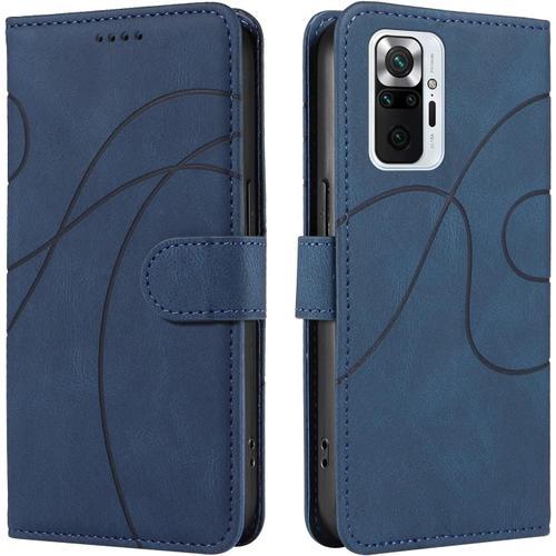 Coque Pour Xiaomi Redmi Note 10 Pro 4g, Portefeuille Magnetique Housse En Cuir Pu, Etui A Rabat De Protection Pour Redmi Note 10 Pro 4g, Bleu