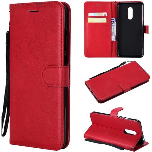 Compatible Avec Coque Xiaomi Redmi 5 Plus, Flip Rabat Cuir Portefeuille Housse Avec Fentes Pour Cartes, Magnetique Fonction Stand Etui A Rabat Rouge & 2x Verre Trempe