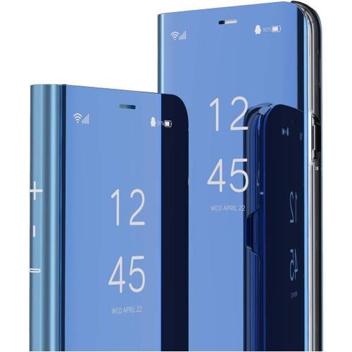 Oppo A72 Miroir Housse Coque Etui A Rabat, Mirror Smart View Standing 360° Protecteur Etui Coque Pour Oppo A52 / A72 / A92. Flip Mirror: Blue