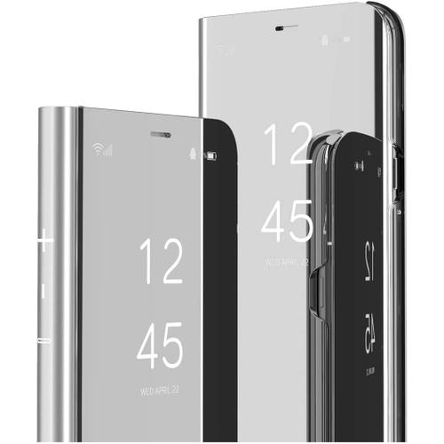 Oppo A72 Miroir Housse Coque Etui A Rabat, Mirror Smart View Standing 360° Protecteur Etui Coque Pour Oppo A52 / A72 / A92. Flip Mirror: Silver