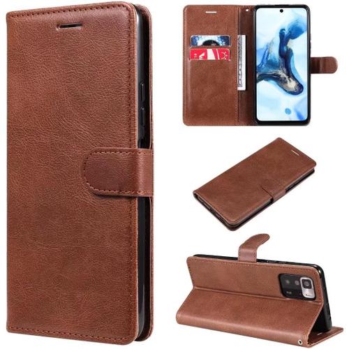 Compatible Avec Coque Xiaomi Redmi Note 10 Pro 5g, Flip Rabat Cuir Portefeuille Housse Avec Fentes Pour Cartes, Magnetique Fonction Stand Etui A Rabat Brun & 2x Verre Trempe