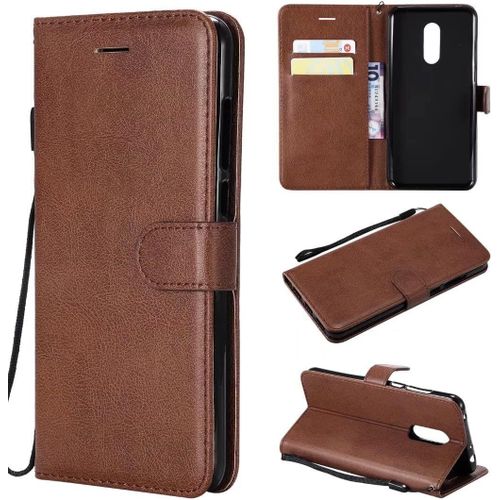 Compatible Avec Coque Xiaomi Redmi 5 Plus, Flip Rabat Cuir Portefeuille Housse Avec Fentes Pour Cartes, Magnetique Fonction Stand Etui A Rabat Brun & 2x Verre Trempe