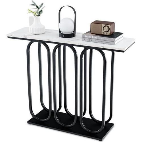 Table Console - Costway - Meuble D'entrée Effet Marbre - 100 X 30 X 80 Cm - Cadre En Métal Noir, Style Moderne Chic