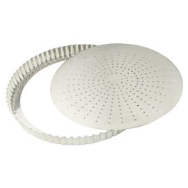 Tourtière Cannelée Perforée - Fer Blanc - Fond Mobile - Ø320 Mm H28 Mm