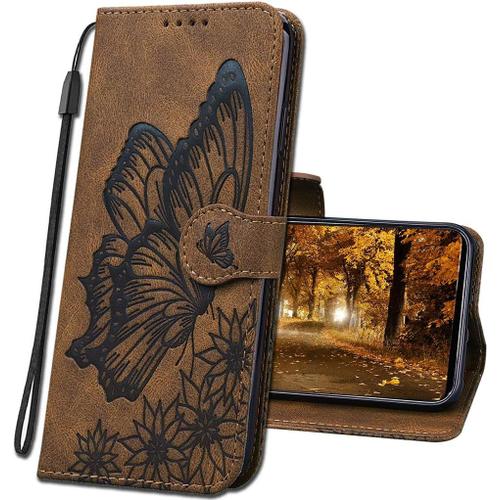 Coque Pour Samsung Galaxy A30s Rabat Etui, Samsung Galaxy A50 Protection Housse En Cuir Pu, Coques Portefeuille Pour Samsung Galaxy A30s / A50. Cy2 Butterfly Brown