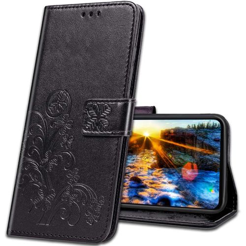 Coque Pour Nokia 4.2, Housse En Cuir Nokia 4.2, Etui Telephone Nokia 4.2 Magnetique Etui Housse Pour Nokia 4.2. Luck Clover Black
